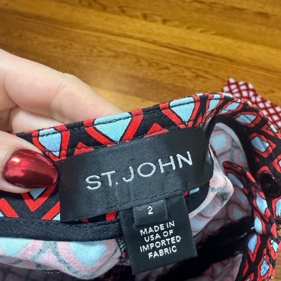 St. John Collection Red Blue Lattice Geometric Print Skinny Leg Ankle Pants 2 - Picture 8 of 15